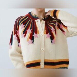 URBAN REVIVO Women Colorful Shooting Stars  Print  Cardigan Sweater size size 6